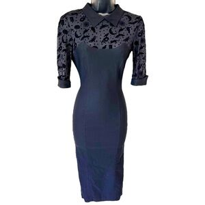 Collectif 50s Wednesday Magic Mesh Pencil Dress in Black